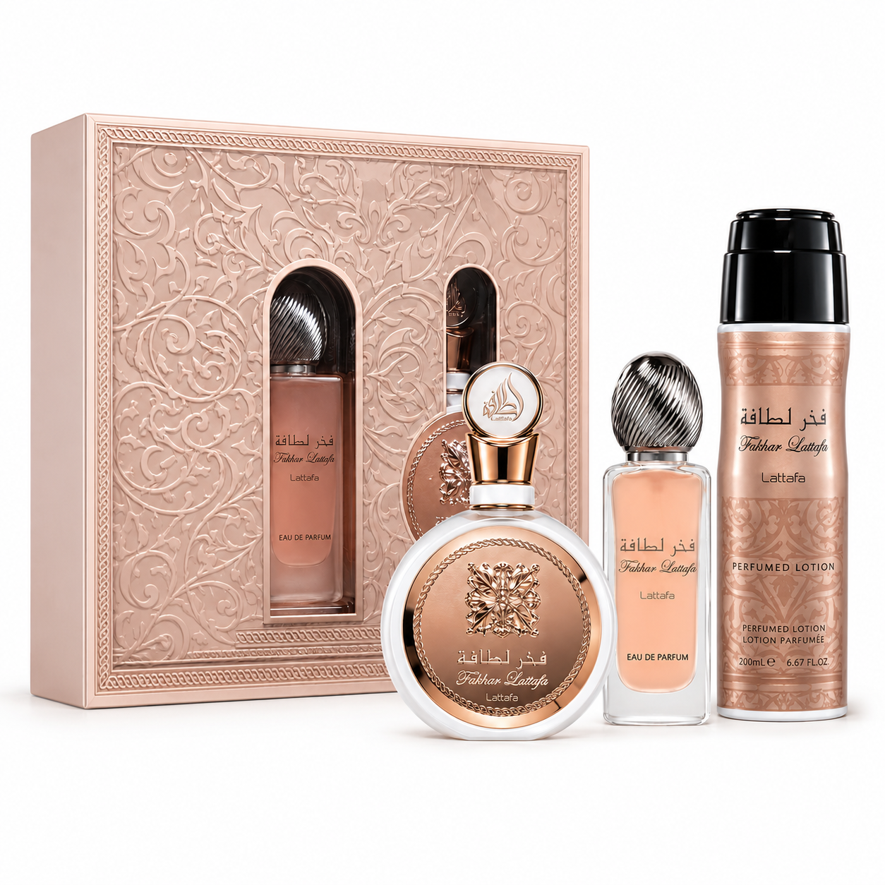 SET LATTAFA FAKHAR (WHITE & ROSE GOLD) 3PC