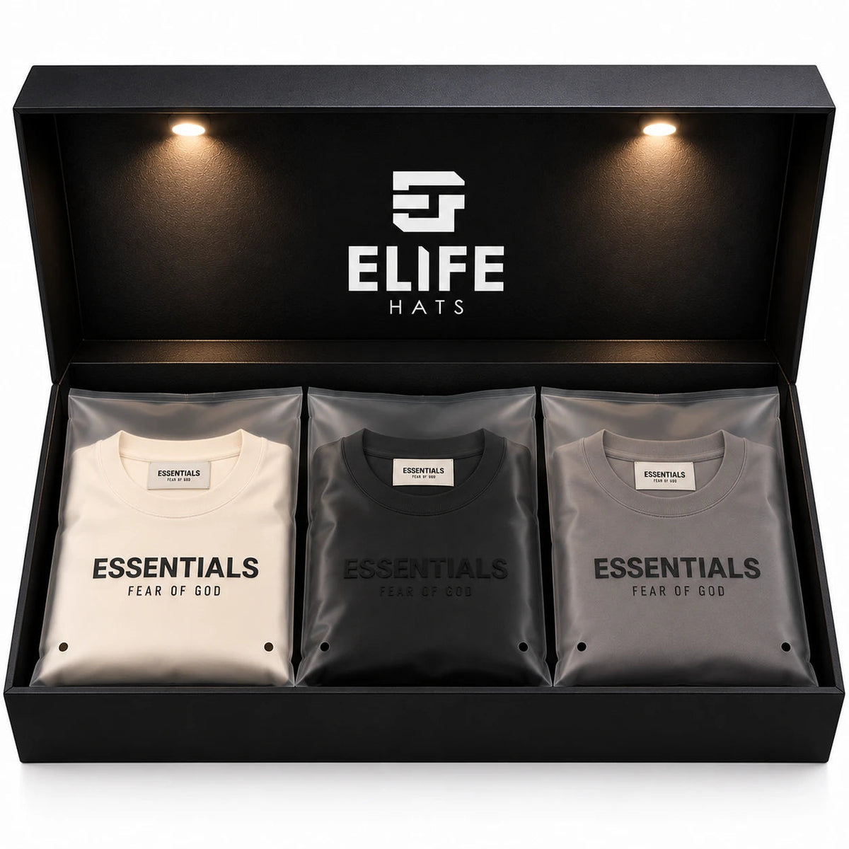 Lote 3 Playeras Essentials en caja Elife Hats